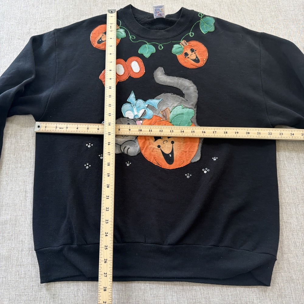 Vintage Collectible Halloween Sweatshirt Kitty Cat Pumpkin BOO Crewneck Sweatshi - Picture 5 of 7